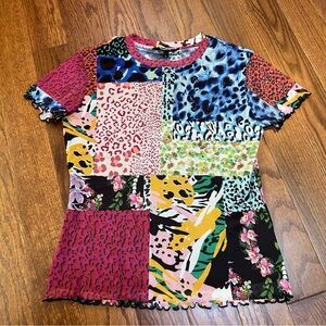 Desigual Colorful Animal Print Short Sleeve Top